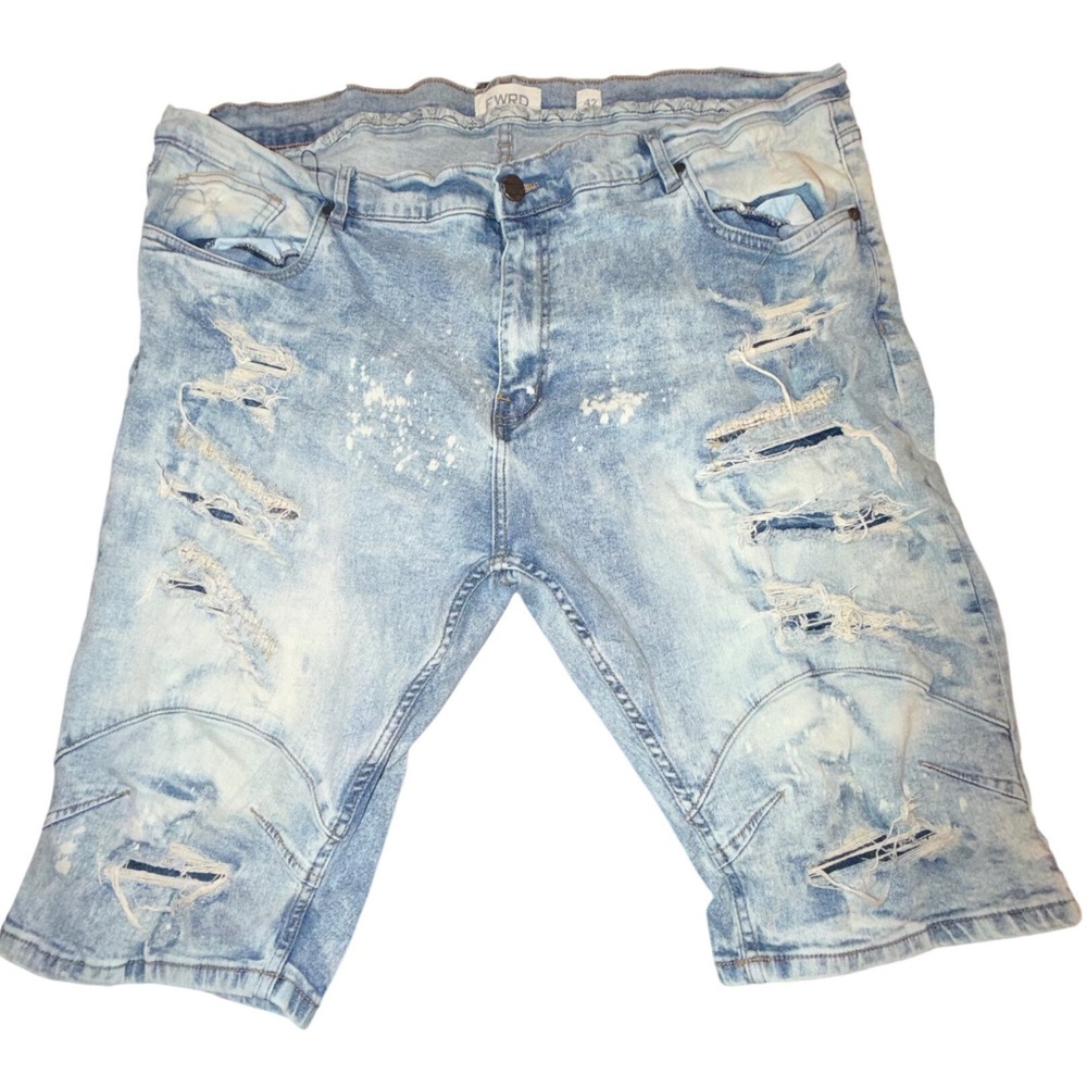 FWRD Denim Mens 42 Light Wash Distressed Paint Splatter Jean Shorts Streetwear